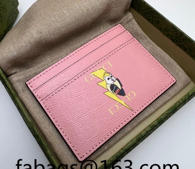 Gucci Lightning Bolt Bananya Print Leather Card Case 701064 Pink 2022