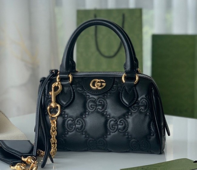 Gucci GG Matelasse Leather Top Handle Bag 702251 Black 2022