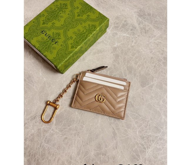 Gucci GG Marmont Leather Keychain Wallet 627064 Beige 2022