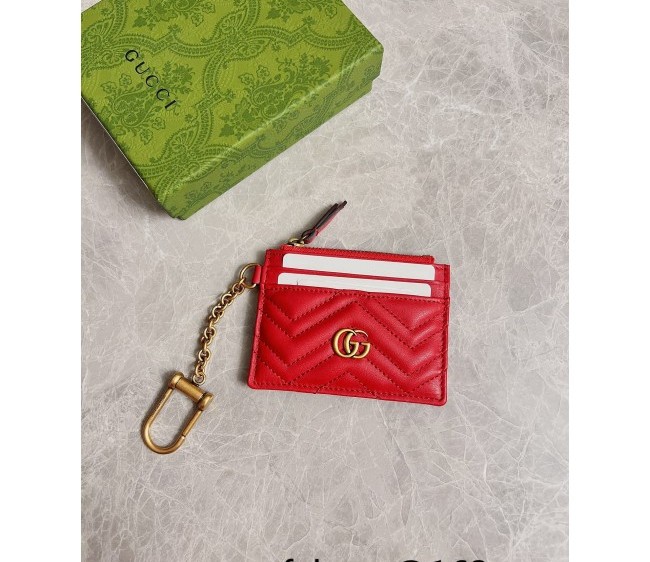 Gucci GG Marmont Leather Keychain Wallet 627064 Red 2022