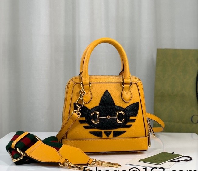 adidas x Gucci Horsebit 1955 Mini Bag in Trefoil Print Leather 677212 Yellow 2022