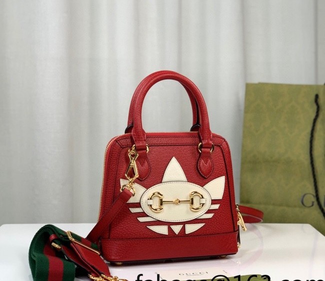 adidas x Gucci Horsebit 1955 Mini Bag in Trefoil Print Leather 677212 Red 2022