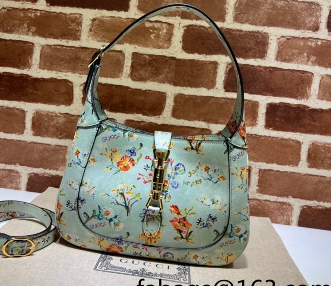 Gucci Jackie 1961 Leather Small Shoulder Bag with Blooming Love Print ??636709 Mint Green 2022