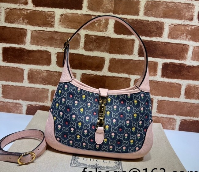 Gucci Jackie 1961 GG Denim Small Shoulder Bag with Floral Embroidery? and Love Motif 636706 Pink/Blue 2022