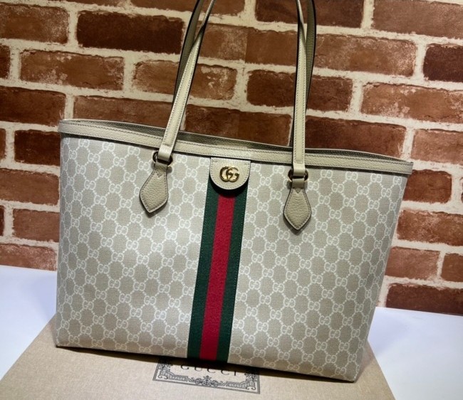 Gucci Ophidia GG Canvas Medium Tote Bag with Web 631685 Beige/White 2022