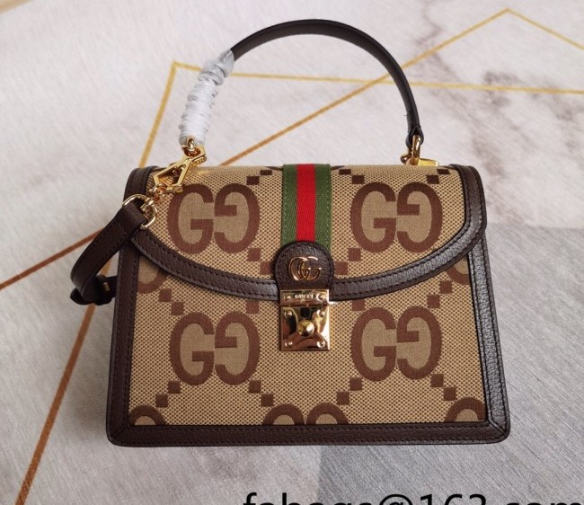 Gucci Jumbo GG Ophidia Small Top Handle Bag 651055 Camel 2022