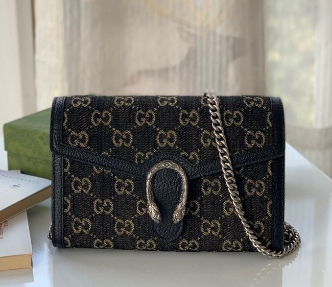 Gucci Dionysus GG Denim Mini Chain Bag 401231 Black 2022