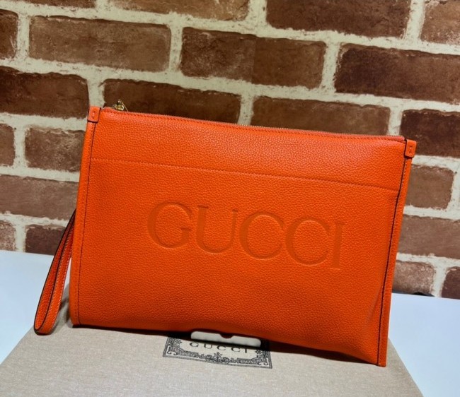 Gucci Leather Pouch with Gucci logo 681200 Orange 2022