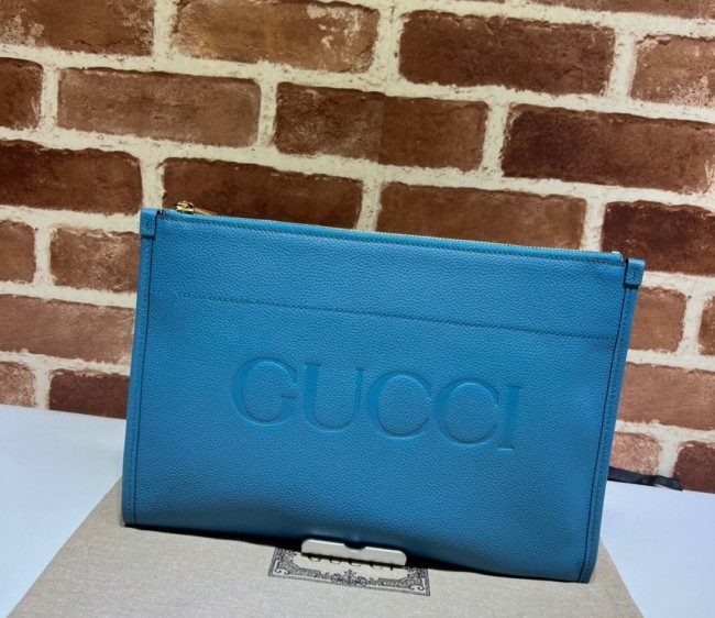 Gucci Leather Pouch with Gucci logo 681200 Blue 2022