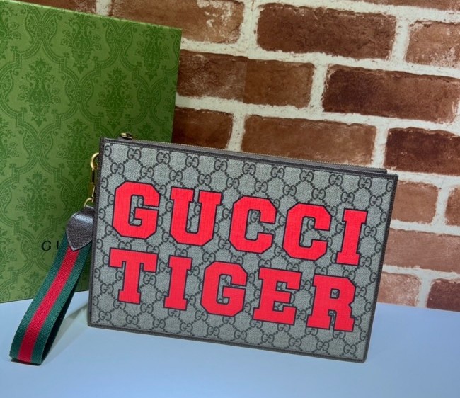 Gucci Tiger Print GG Canvas Pouch 688378 Beige/Red 2022