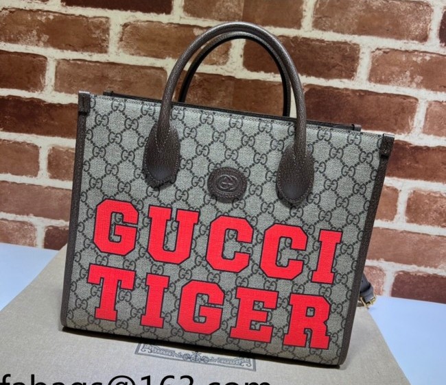 Gucci Tiger Print GG Canvas Small Tote bag ?659983 Beige/Red/Brown 2022