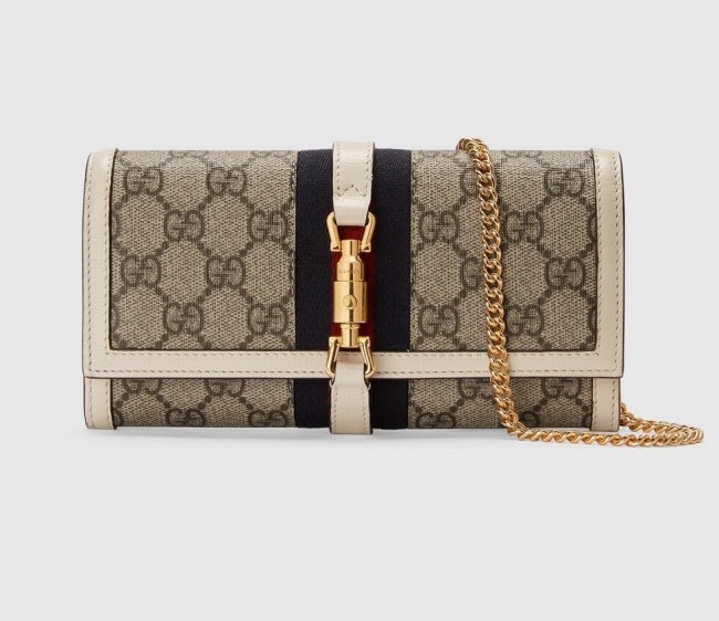 Gucci Jackie 1961 GG Canvas Chain Wallet 652681 Beige/White 2022