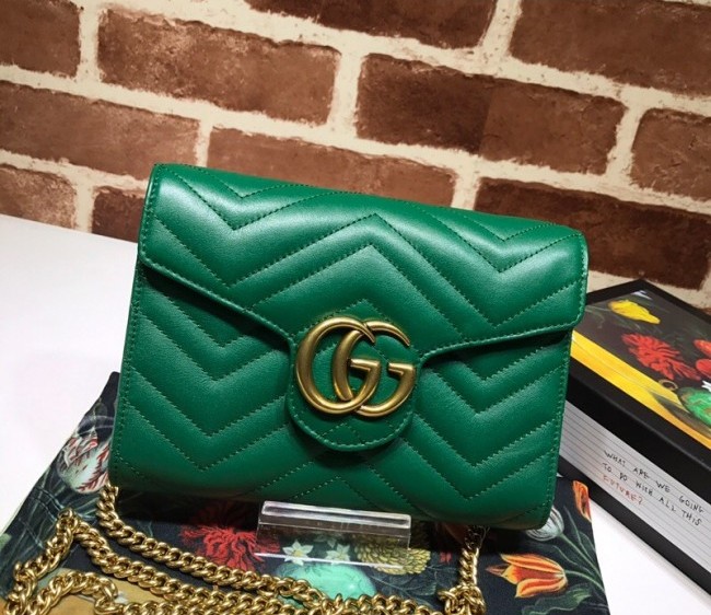 Gucci GG Marmont Matelasse Leather Chain Mini Bag 474575 Dark Green 2022