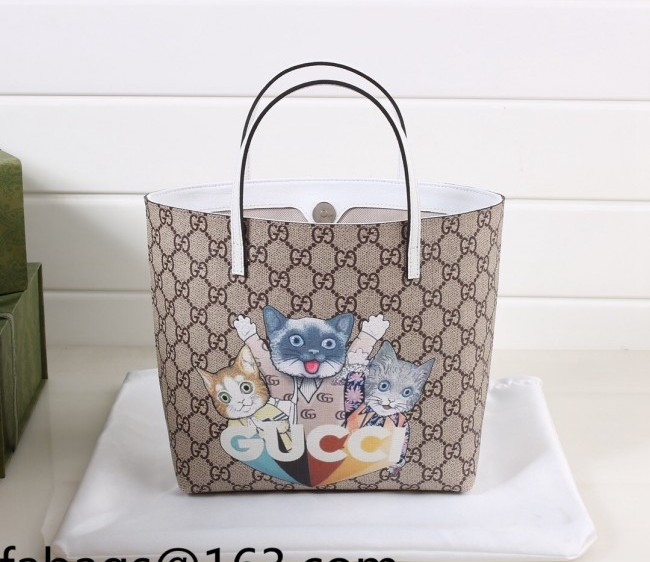 Gucci Children's GG Canvas Tote Bag with Cat Print 410812 White 2022 24