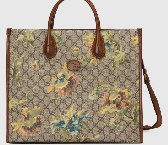 Gucci GG Canvas Medium Tote Bag with carnation Print 674148 Beige 2022