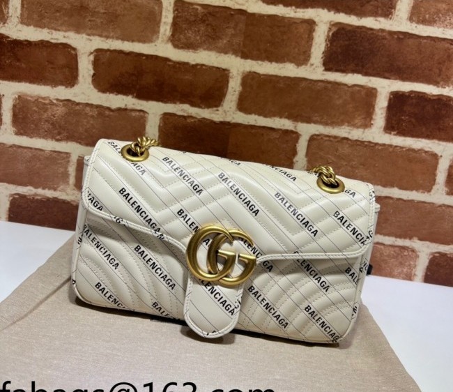 Gucci x Balenciaga Print Leather GG Marmont Small Shoulder bag 443497 White 2022