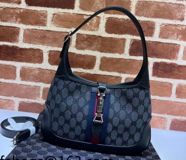 Gucci x Balenciaga BB Canvas Small Hobo Bag 680118 Black 2022