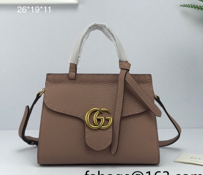 Gucci GG Marmont Medium Top Handle Bag in Grainy Calfskin 442622 Nude 2022