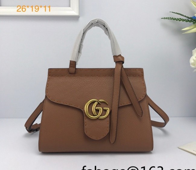 Gucci GG Marmont Medium Top Handle Bag in Grainy Calfskin 442622 Light Brown 2022