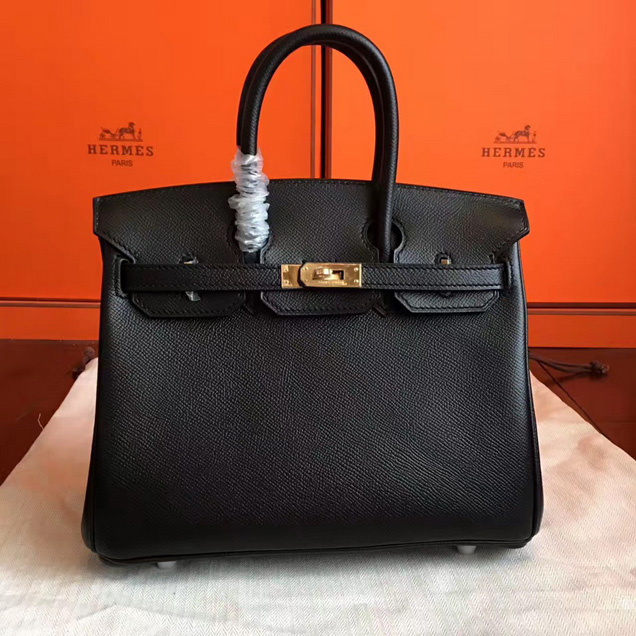 Hermes Birkin Bag 25cm Black Epsom Leather Gold Hardware