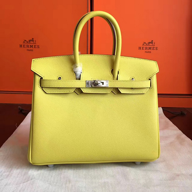 Hermes Birkin Bag 25cm Lemon Yellow Epsom Leather Silver Hardware