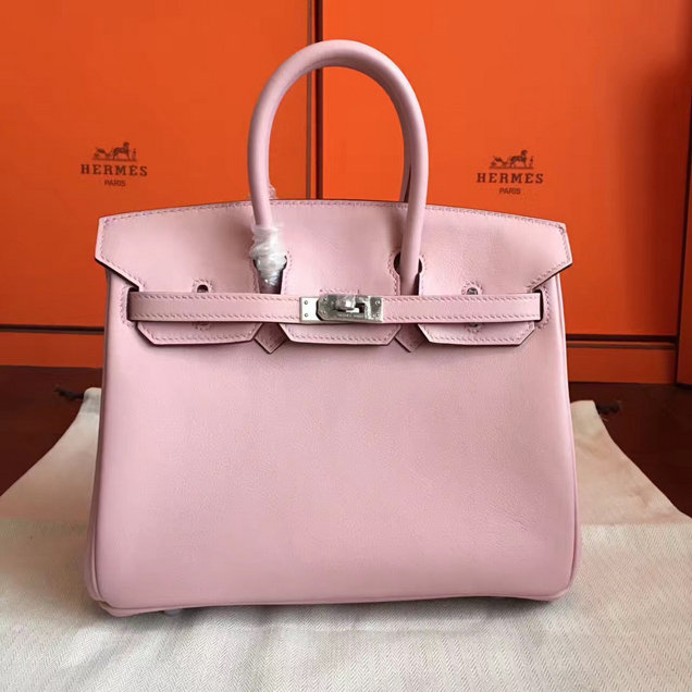 Hermes Birkin Bag 25cm Pink Swif Leather Silver Hardware