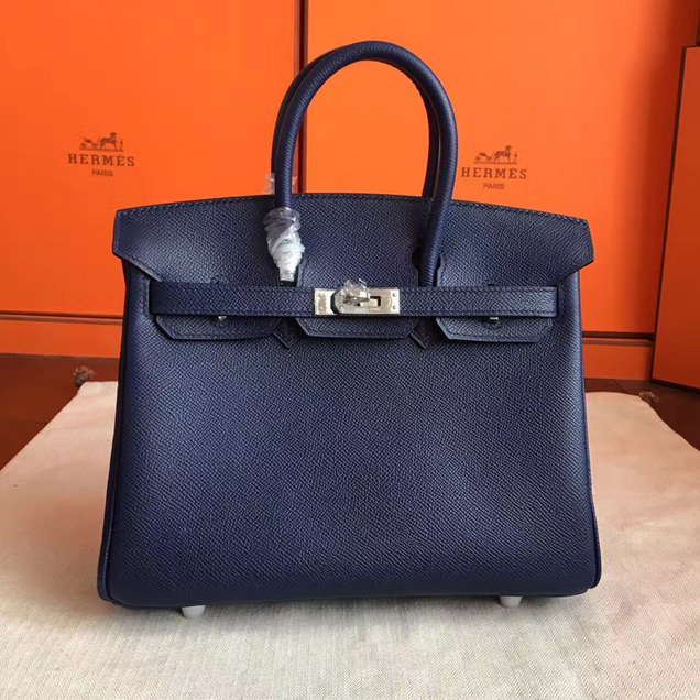 Hermes Birkin Bag 25cm Sapphire Epsom Leather Silver Hardware