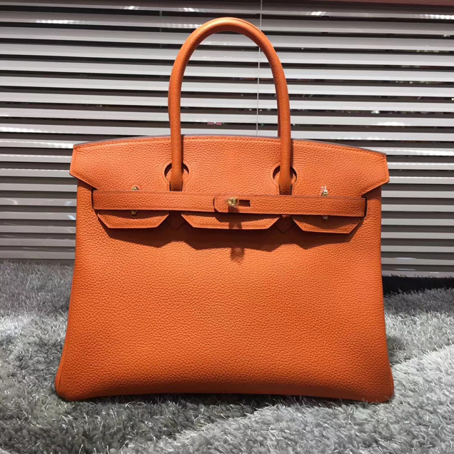 Hermes Birkin Bag 30cm Orange Togo Leather Gold Hardware