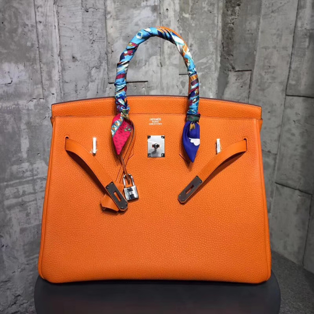 Hermes Birkin Bag 30cm Orange Togo Leather Silver Hardware