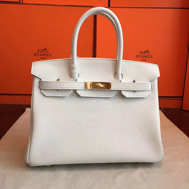 Hermes Birkin Bag 30cm White Togo Leather Gold Hardware