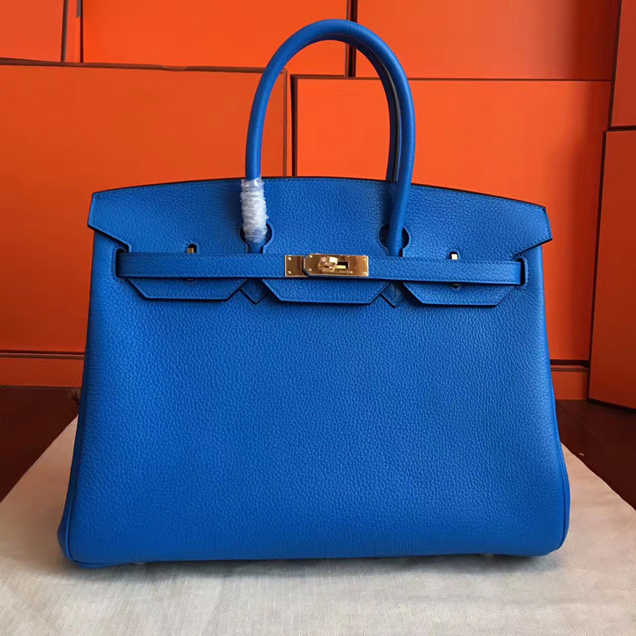 Hermes Birkin Bag 35cm Blue Togo Leather Gold Hardware