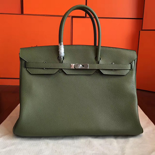 Hermes Birkin Bag 40cm Army Green Togo Leather Silver Hardware