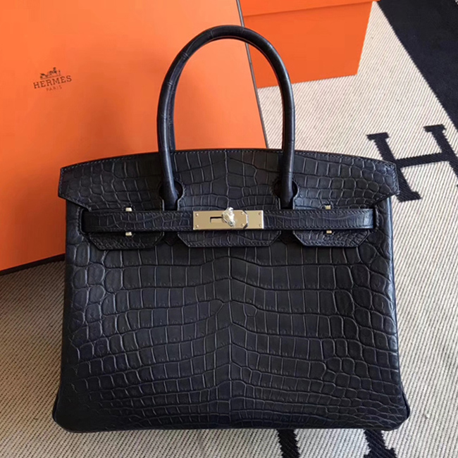 Hermes Birkin Bag 30cm Niloticus Crocodile Skin Bag Handstitched Palladium Hardware Navy