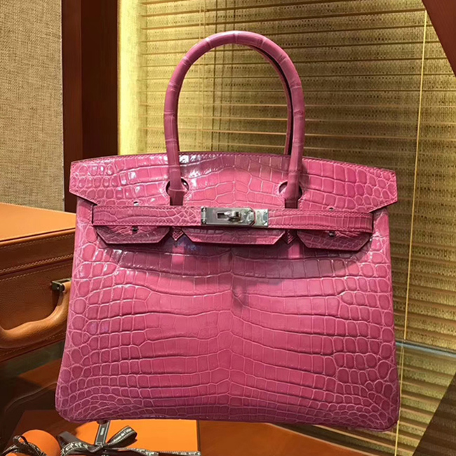 Hermes Birkin Bag 30cm Shiny Niloticus Crocodile Skin Bag Handstitched Palladium Hardware Peach