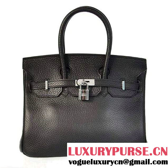 Hermes Birkin 25CM Tote Bags Togo Leather Black Silver