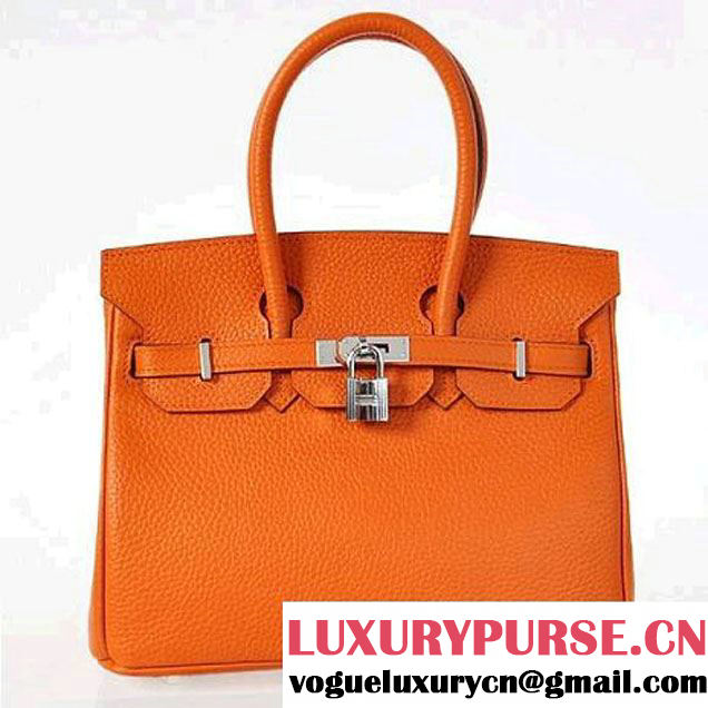 Hermes Birkin 25CM Tote Bags Togo Leather Orange Silver