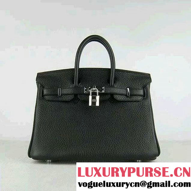 Hermes Birkin 25cm Togo Leather Handbag 6068 Black Silver Palladium hardware