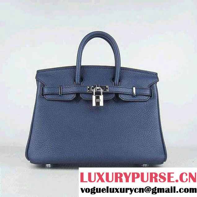 Hermes Birkin 25cm Togo Leather Handbag 6068 Dark Blue Silver Palladium hardware