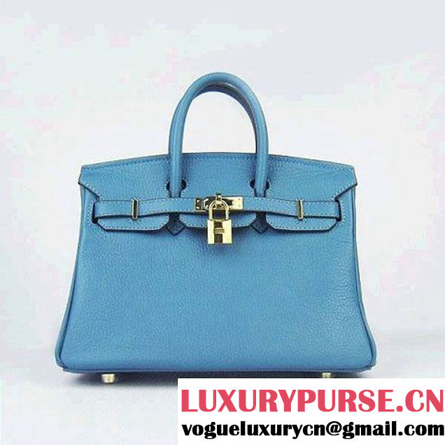 Hermes Birkin 25cm Togo Leather Bag 6068 Blue Gold Palladium hardware