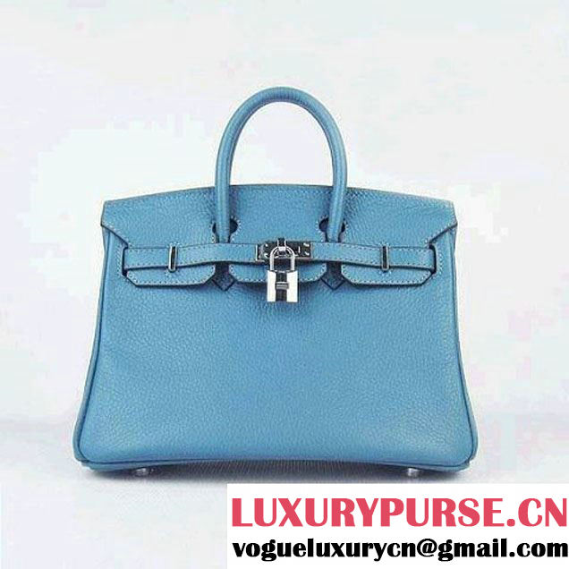 Hermes Birkin 25cm Togo Leather Bag 6068 Blue Silver Palladium hardware