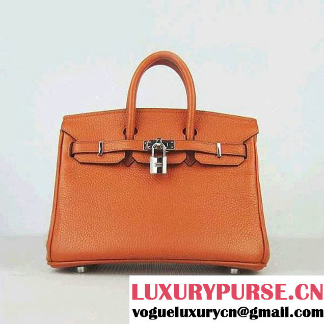 Hermes Birkin 25cm Embossed Leather Handbag 6068 Orange Silver Palladium hardware