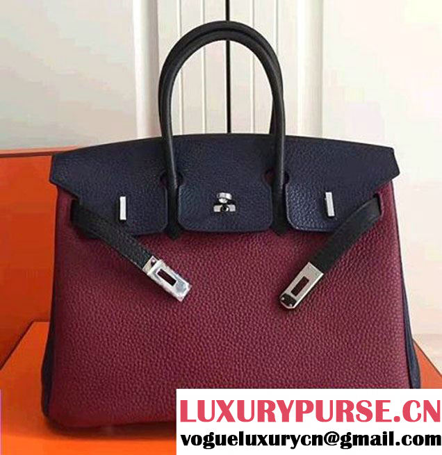 Hermes Mini Birkin 25cm Bag in Original Togo Leather Bag Burgundy/Dark Blue