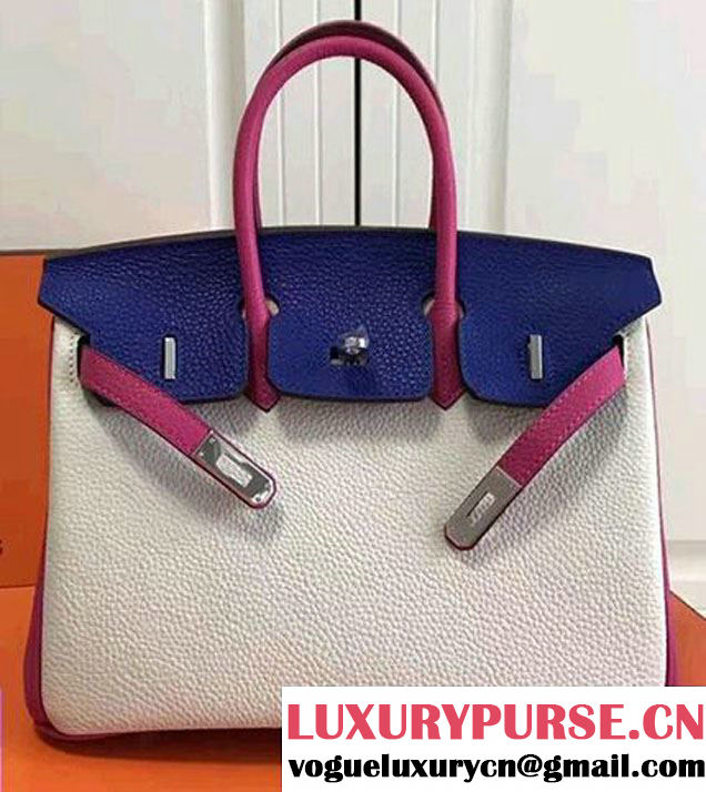 Hermes Mini Birkin 25cm Bag in Original Togo Leather Bag Milky/Blue