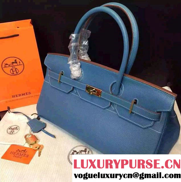 Hermes Birkin 42cm Bag in Original Togo Leather Bag Denim Blue