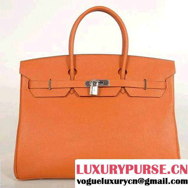 Hermes Birkin 40CM Togo Leather Tote Bag H40 Orange Silver