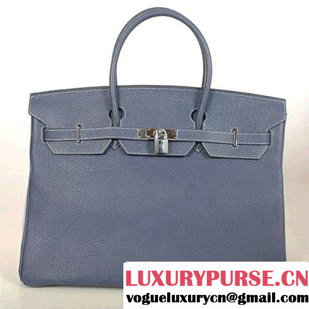 Hermes Birkin 40CM Togo Leather Tote Bag H40 Dark Blue Silver