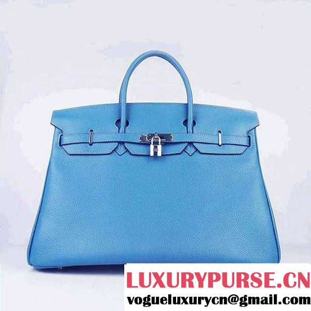 Hermes Birkin 6099 40CM Togo Bag Blue Silver padlock