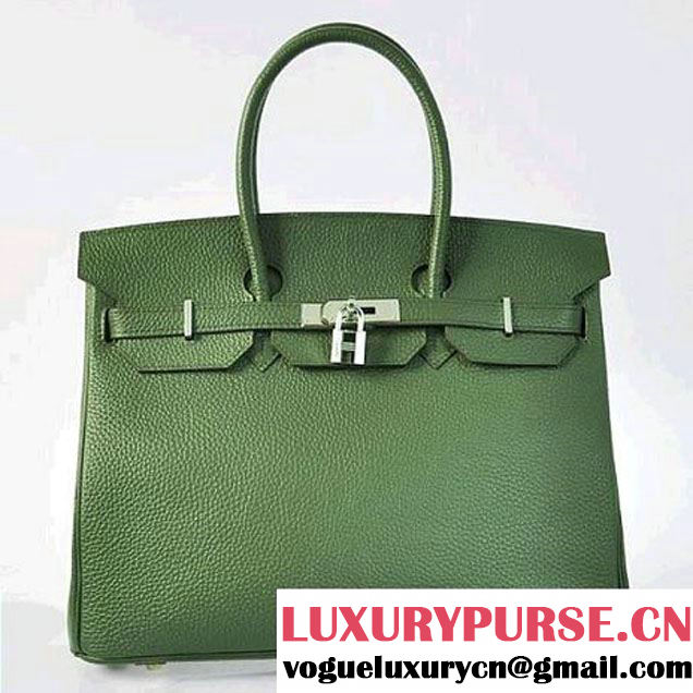 Hermes Birkin 35CM Tote Bags Togo Leather Amy Green Silver