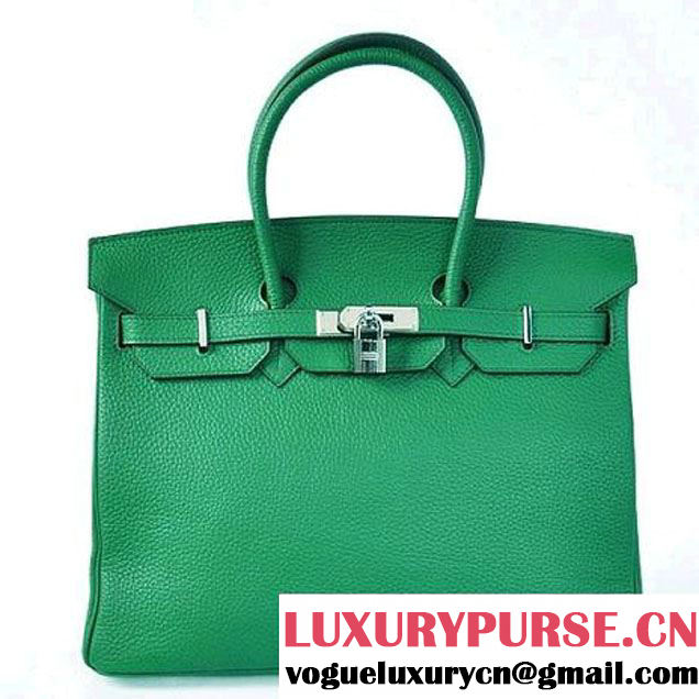 Hermes Birkin 35CM Tote Bags Togo Leather Dark Green Silver