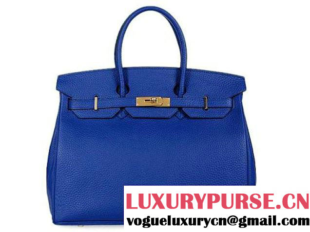 Hermes Birkin 35CM RoyalBlue Clemence Leather Tote Bag Gold